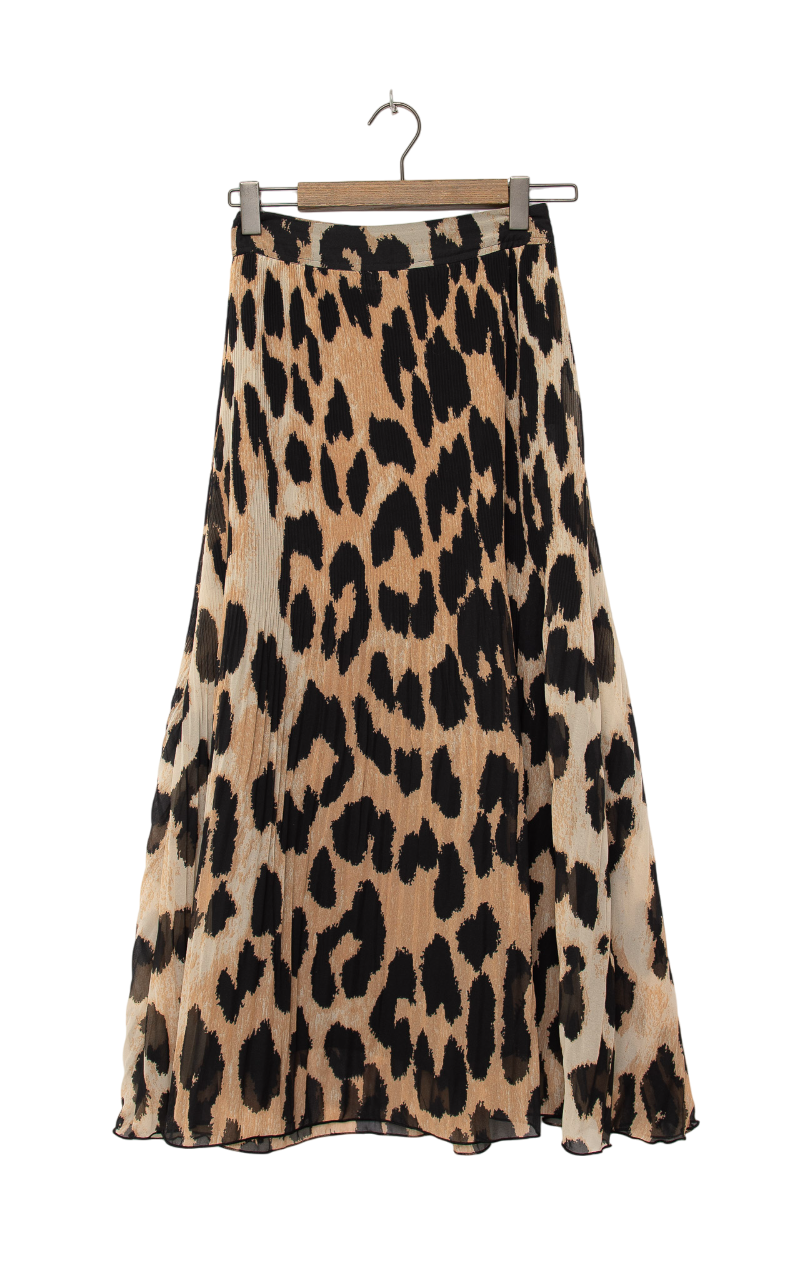 Ganni Pleated Georgette Skirt - Maxi Leopard - Gr. 34