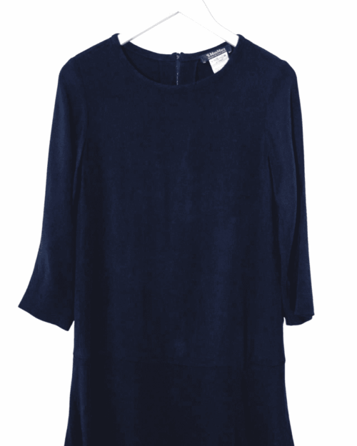 smax mara kleid navy secondhand-1-Photoroom S. Max Mara Kleid in Navy, Midi-Länge mit A-Linien-Schnitt und 3/4-Ärmeln. Zeitlos elegant und vielseitig tragbar – ein hochwertiges Secondhand-Designerstück.