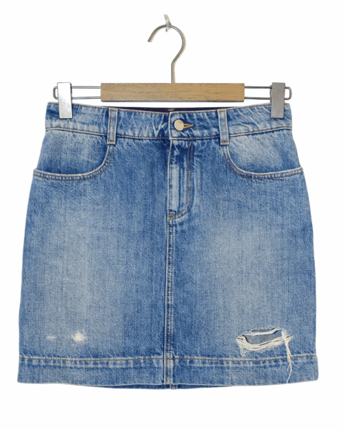 Stella McCartney Jeansrock in Blau mit Used-Look, nachhaltige Designer-Mode, exklusive Secondhand-Fashion.