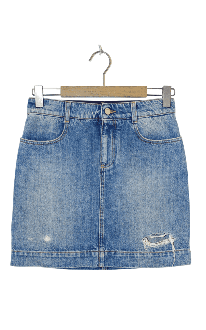 Stella McCartney Jeansrock in Blau mit Used-Look, nachhaltige Designer-Mode, exklusive Secondhand-Fashion.