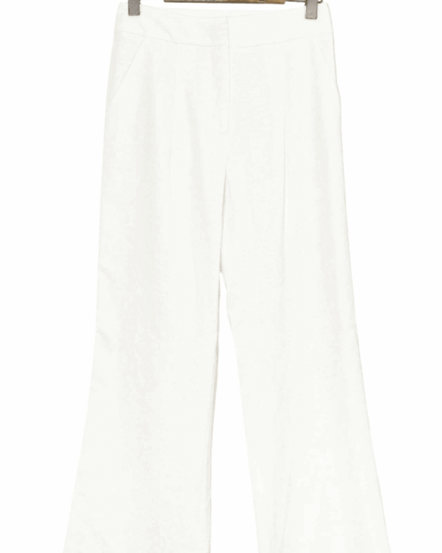 Ecru-farbene Wide-Leg Hose von Veronica Beard, locker fallend, Secondhand Mode mit weitem Bein.