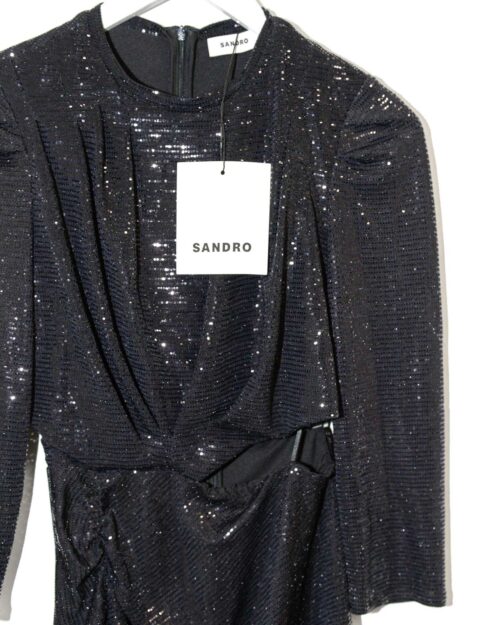 Sandro Paris Kleid Saby, Second Season neu mit Etikette. Schwarzes elegantes Glitzerkleid.