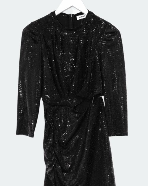 sandro glitzer kleid-8-Photoroom_11zon Sandro Paris Kleid Saby, Second Season neu mit Etikette. Schwarzes elegantes Glitzerkleid.